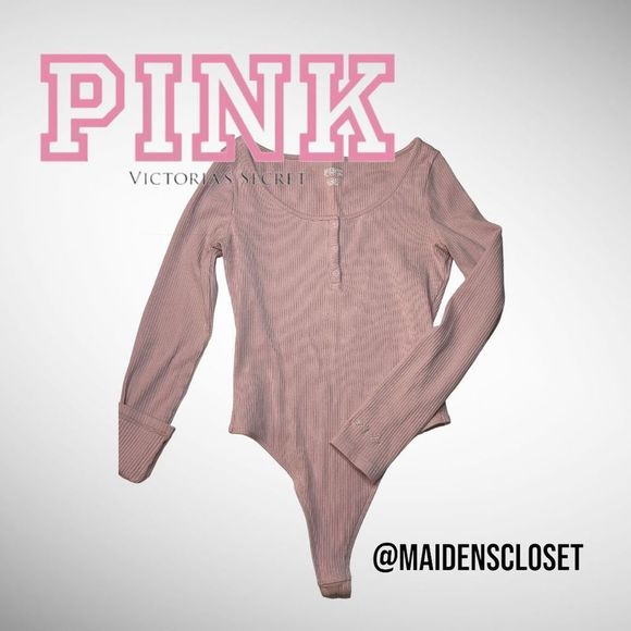 Victoria Secret PINK Ribbed Button-Up Bodysuit - Picture 1 of 8